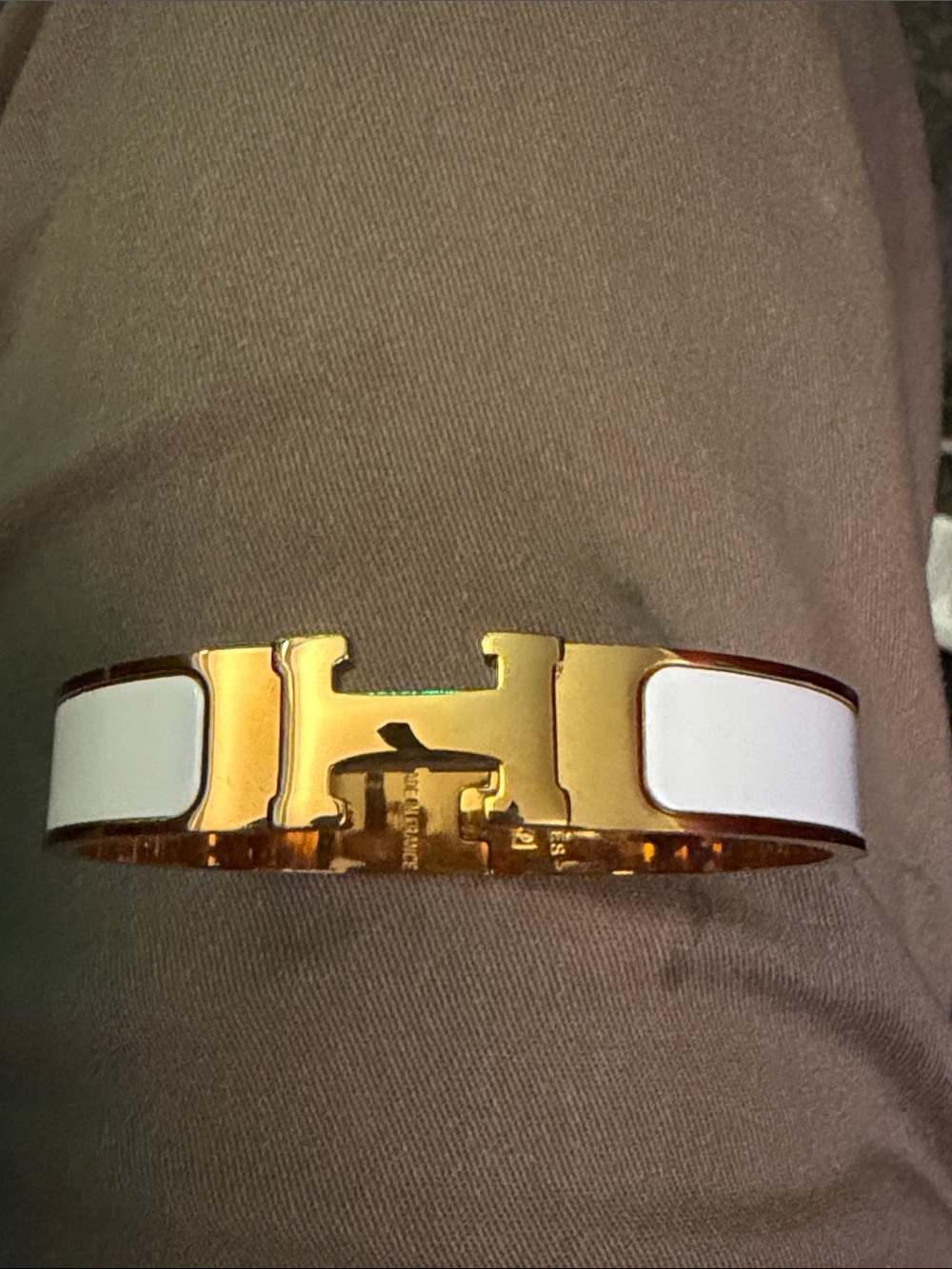 Gold and White Hermes Accented H Bracelet - Never Been Worn